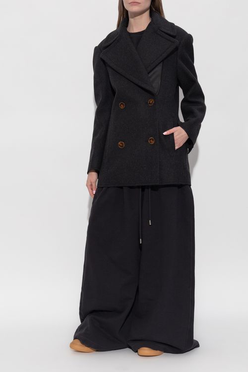 Short Double-breasted Coat, Women's, Black