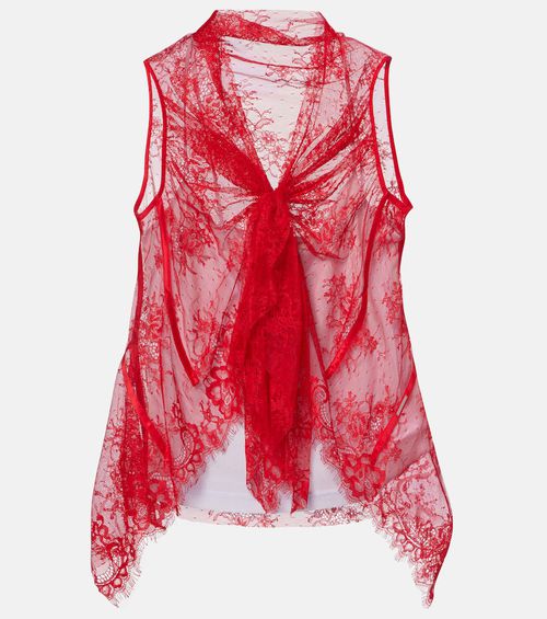 Tie-neck silk-trimmed lace top