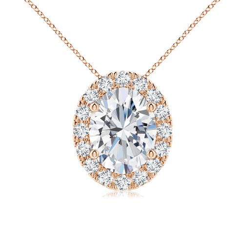 Angara 1.84 CTW Prong-Set Oval Lab-Gown Diamond Halo Pendant in 18K Rose Gold