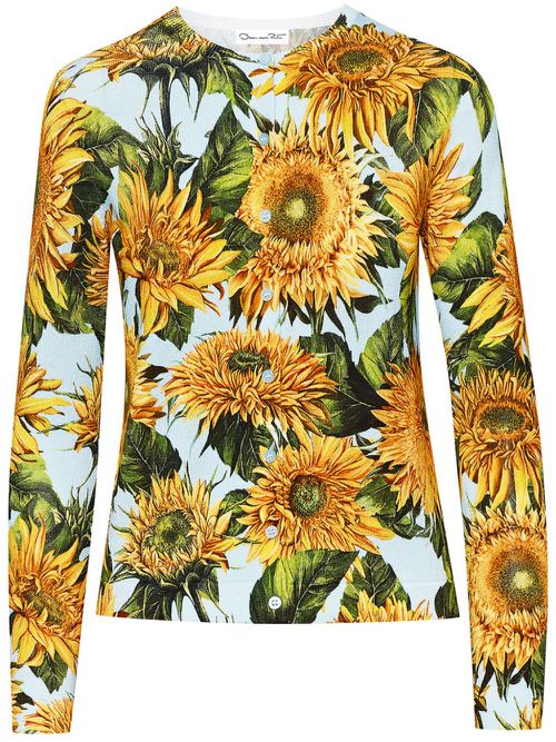 Sunflower-print knitted cardigan - Yellow