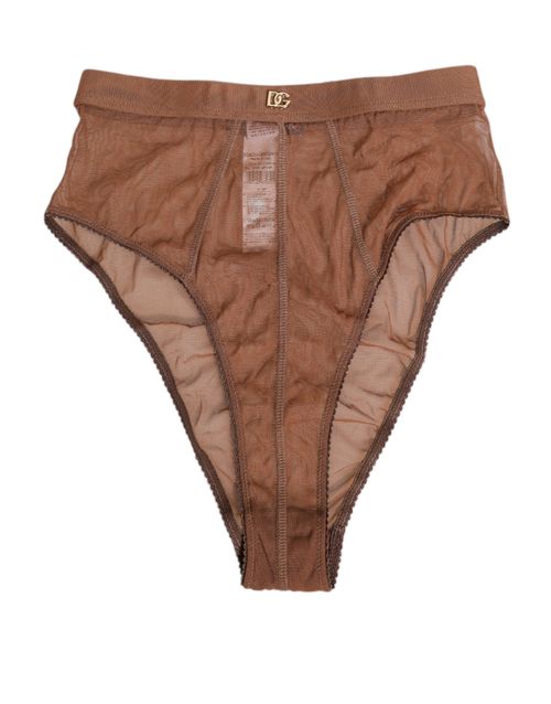 Brown Sheer Mesh High Waist Briefs Underwear Polyamide Clothing