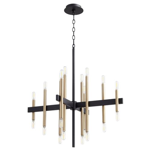 Luxe 20-Light Chandelier in Textured Black w with Aged Bra