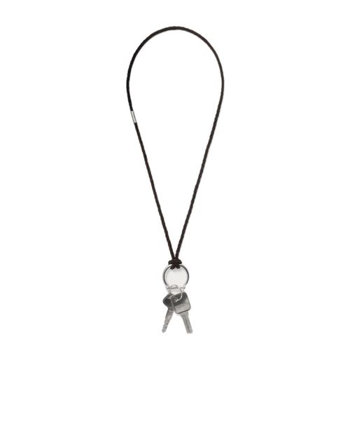 Keyring necklace with braided recycled leather cord