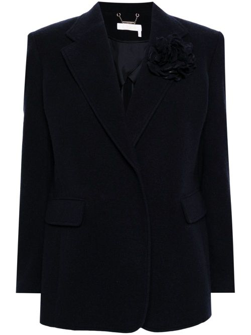 Brooch-detail single-breasted blazer - Blue