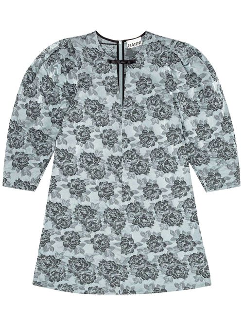 Patterned-jacquard mini dress - Blue