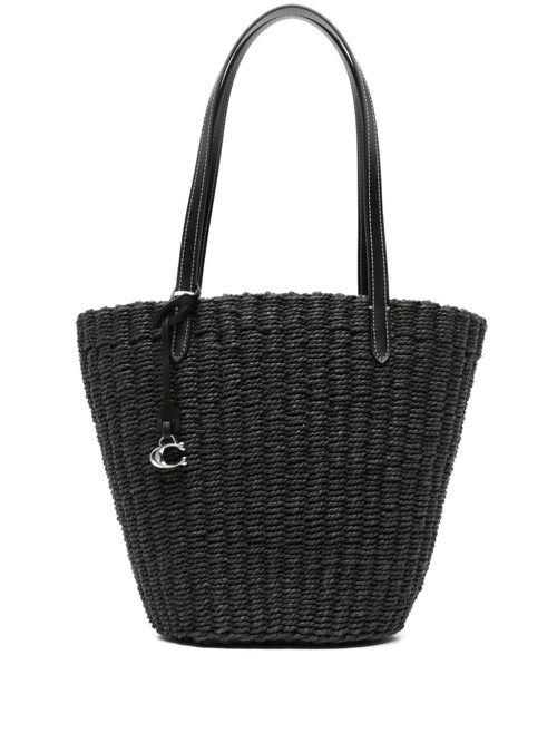 Small straw tote bag - Black