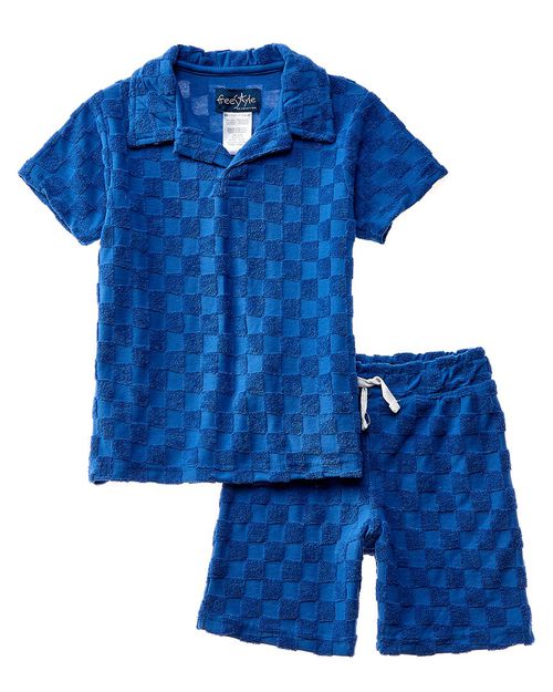 2pc Checkered Towel Terry Shirt & Short Set