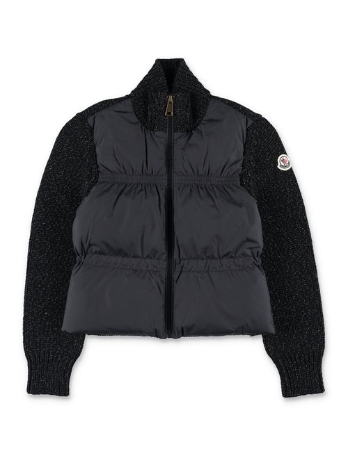 Girls Metallic-Thread Merino Wool & Down-Front Zip Cardigan