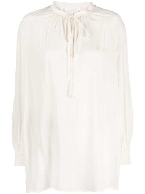 Lavallière-neck silk blouse - Neutrals