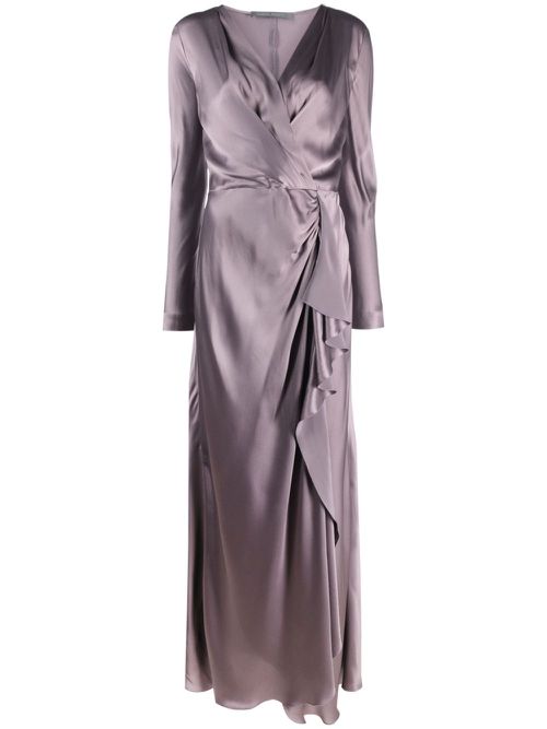 Long-sleeved satin wrap dress - Purple