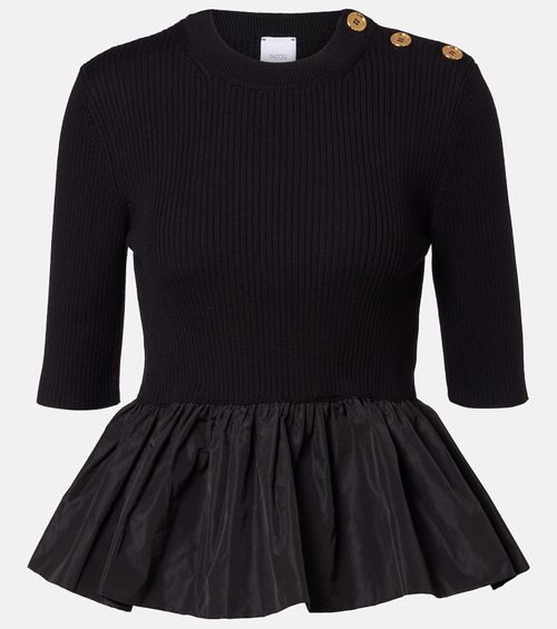Ribbed-knit peplum wool top