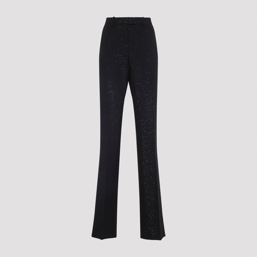 Sequined Wool Blend Crepe Tailored Straight Pants