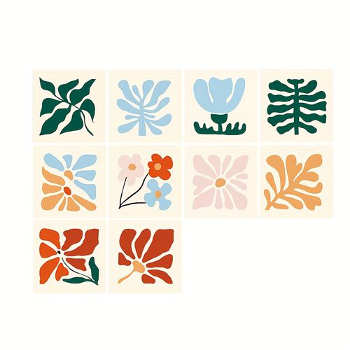 TEMU 10pcs Contemporary Tile Stickers - Waterproof & Oil-proof Pvc, Self-adhesive Wall Murals With Embroidered Detail, Semi- For Kitchen & Bathroo
