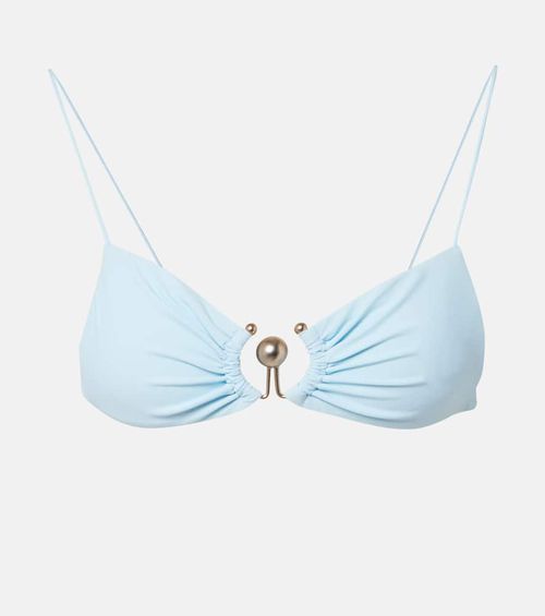 Ring-detail ruched bikini top