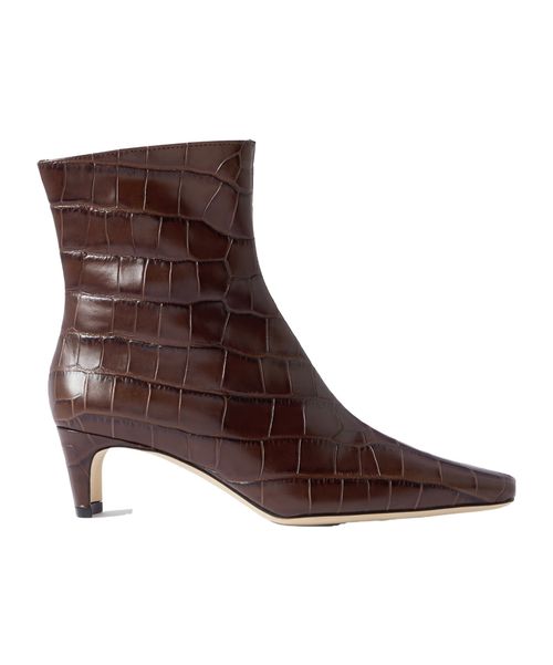 Croc-effect leather ankle boots