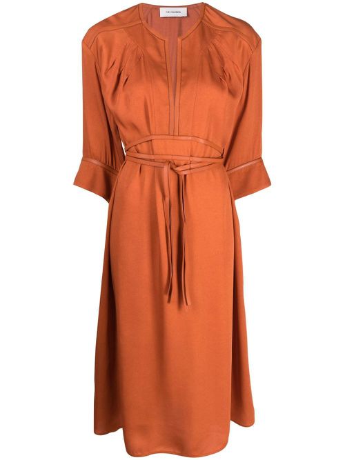 Belted-waist midi dress - Orange