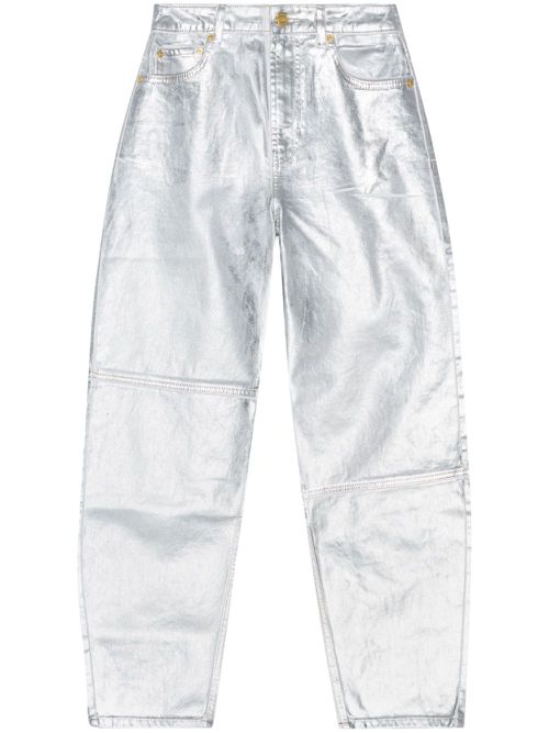 Metallic-finish organic-cotton tapared jeans - Silver