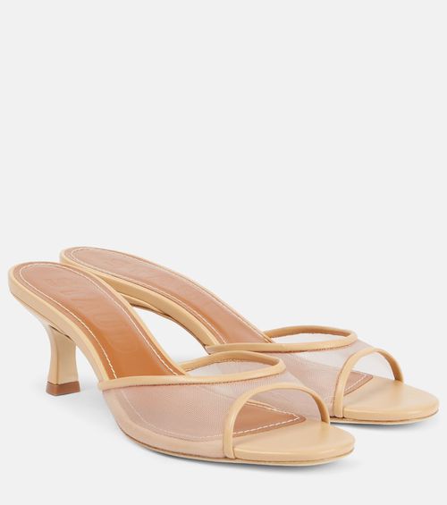 Staud Brigitte 55 leather-trimmed mesh mules