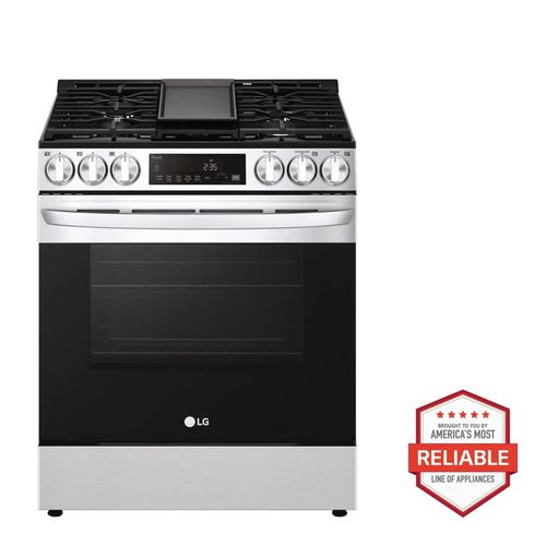 LG . Smart Wi-Fi Enabled Fan Convection Gas Slide-in Range with Air Fry & EasyClean®, Print Proof Stainless Steel, 5.8 cu. ft.