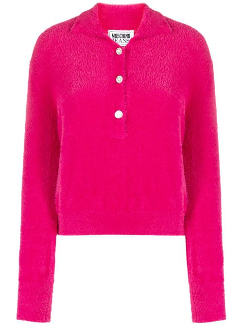 Knitted long-sleeve polo collar - Pink