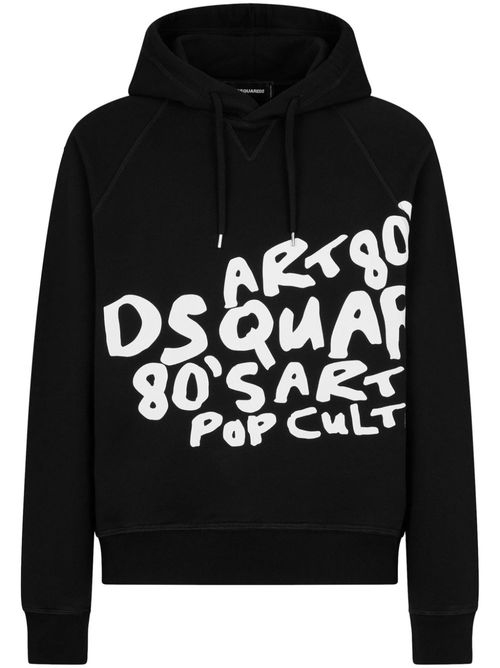 Logo-print cotton hoodie - Black