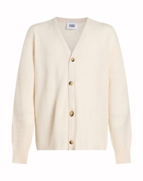 Man Cardigan Cream Size 48 Virgin Wool, Polyamide