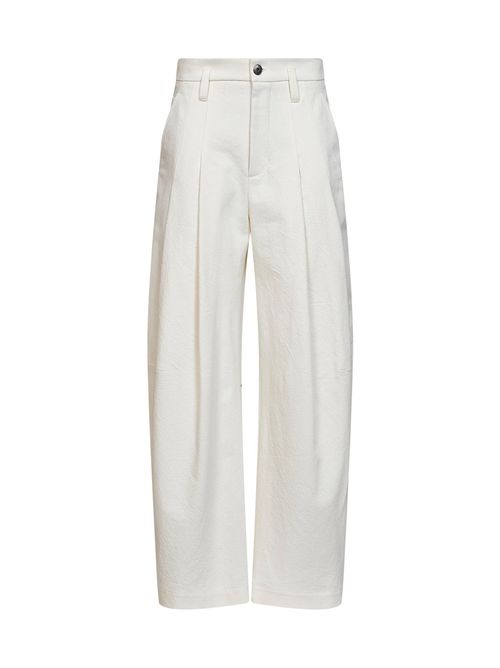 Wrinkled Wool-Denim Cotton Blend Trousers — White