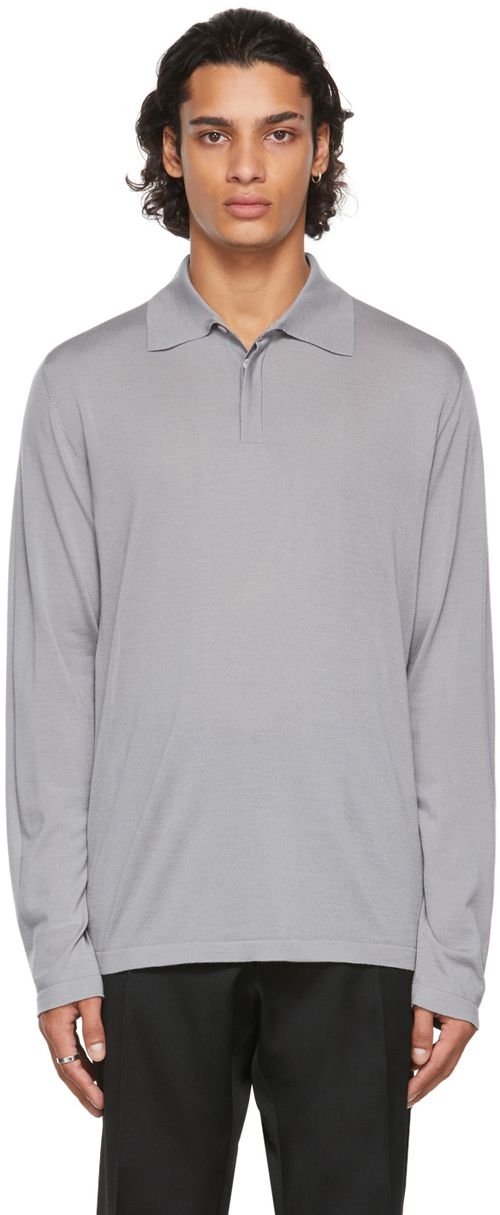 Gray Knit Charles Long Sleeve Polo Shirt