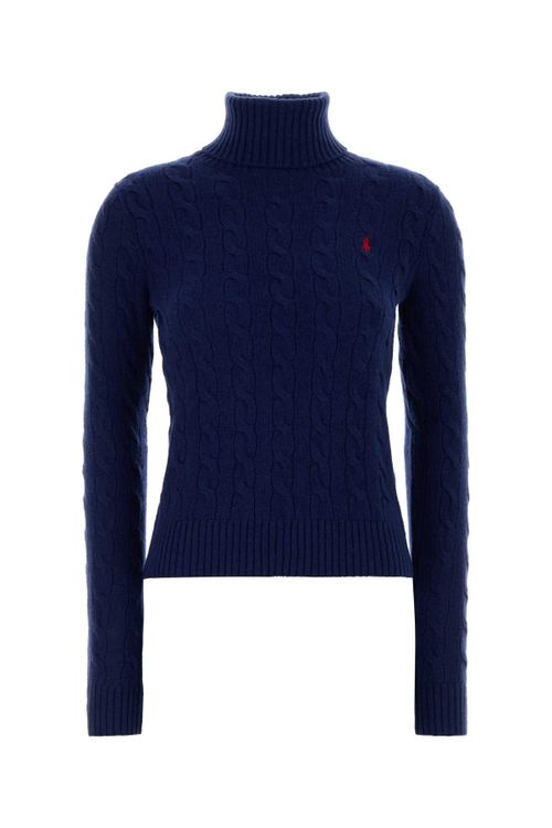 Cable-Knit Wool Blend Sweater — Navy