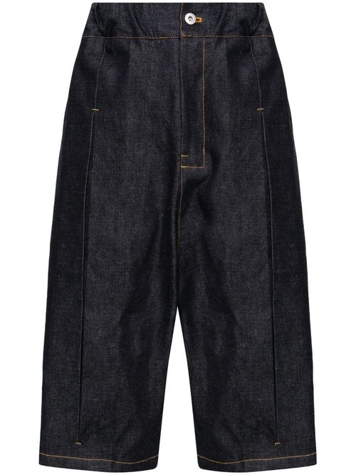 Pleated wide-leg denim shorts - Blue