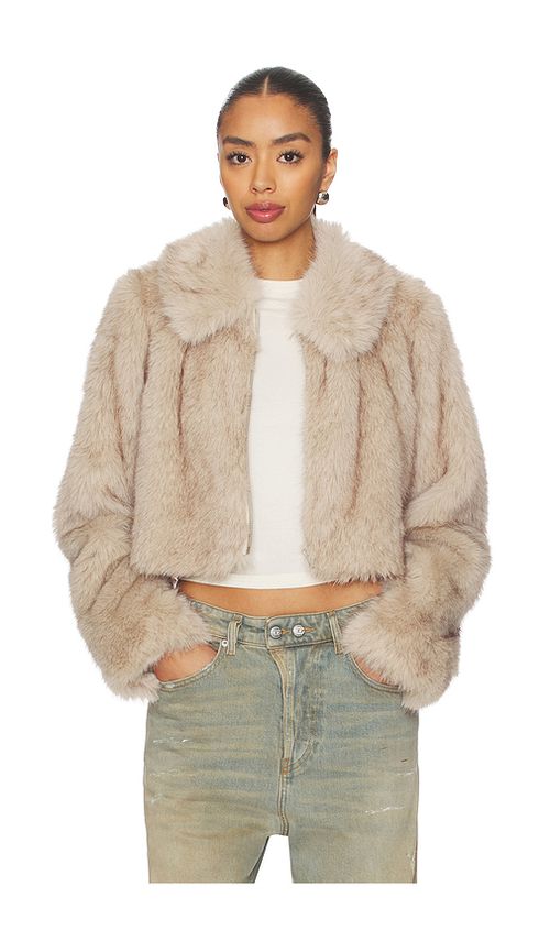 Lovers and Friends Silas Faux Fur Coat in Tan. L. Also in