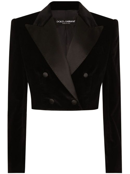 Double-breasted cropped blazer - Black