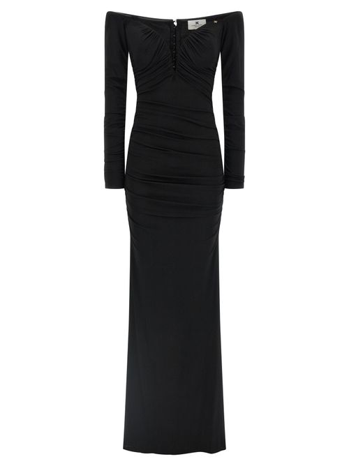 Off-Shoulder Draped Dress — Black