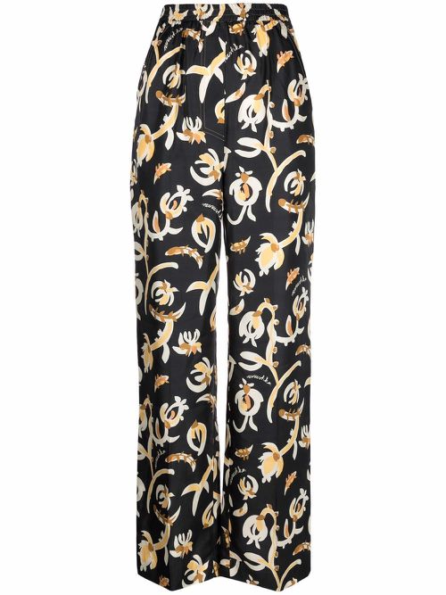 Graphic floral-print elasticated-waist trousers - Black
