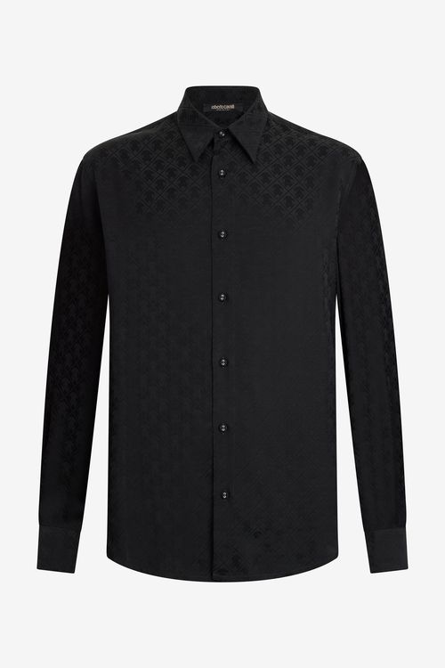 Black Shirt With All-over Monogram Mirror Snake