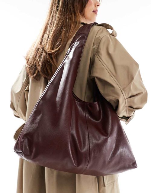 Pull & Bear slouchy city bag in burgundy-Red