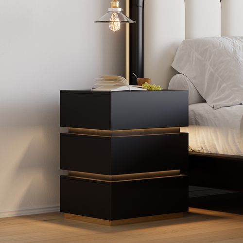 Mesita de noche LED inteligente, moderna y blanca con estación de carga inalámbrica y luz