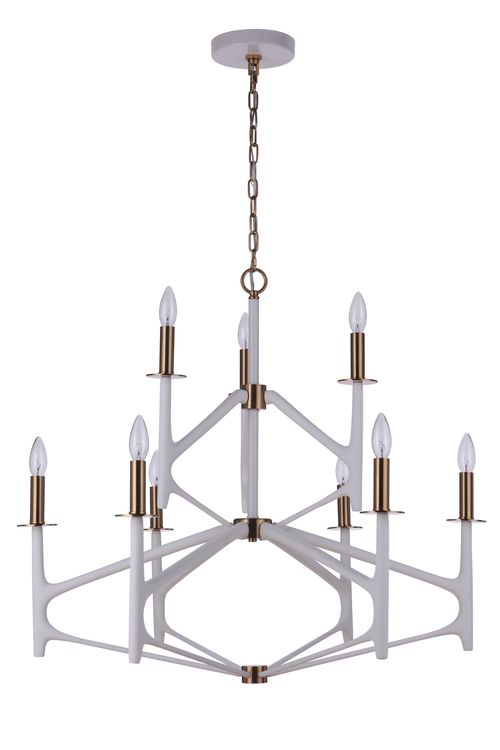 The Reserve 9-Light Chandelier in Matte White with Satin Bra