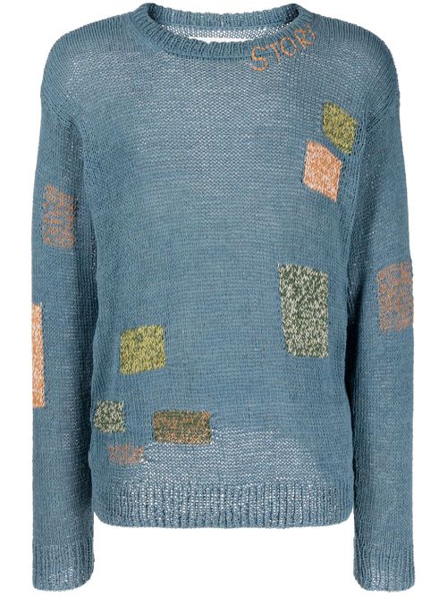 Spinning geometric intarsia-knit jumper - Blue