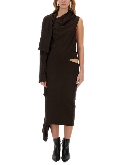 Brown One Shoulder Midi Dress