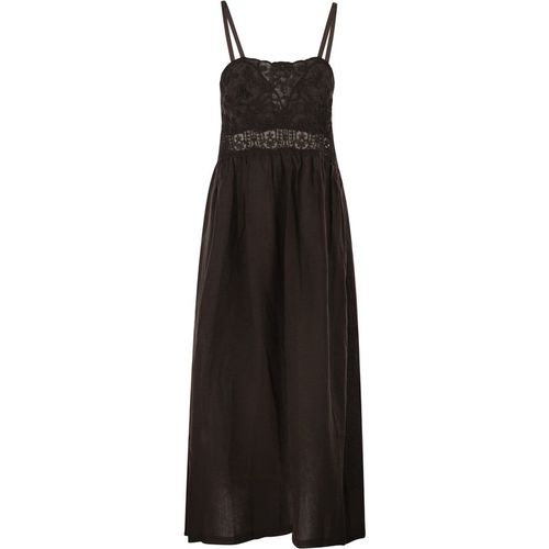 Robe longue en lin Maurizio Mykonos avec corsage brodé et fines bretelle