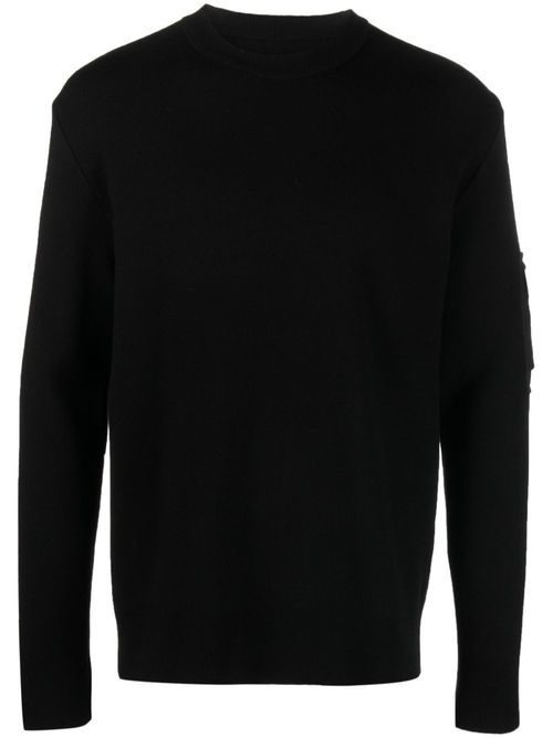 Pocket-appliqué wool jumper - Black