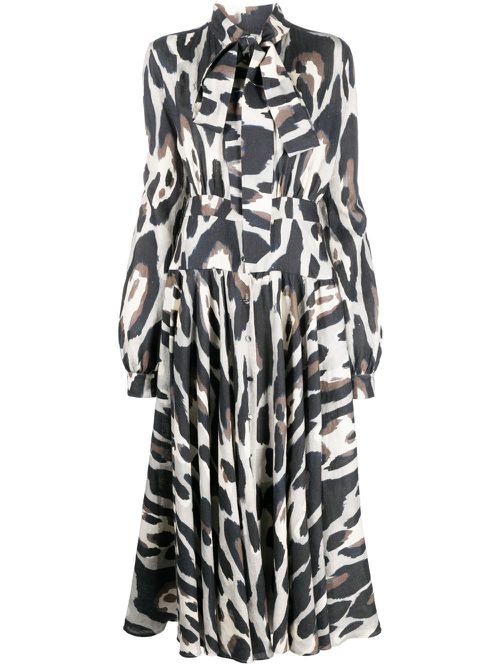 Animal-print linen midi dress - Neutrals