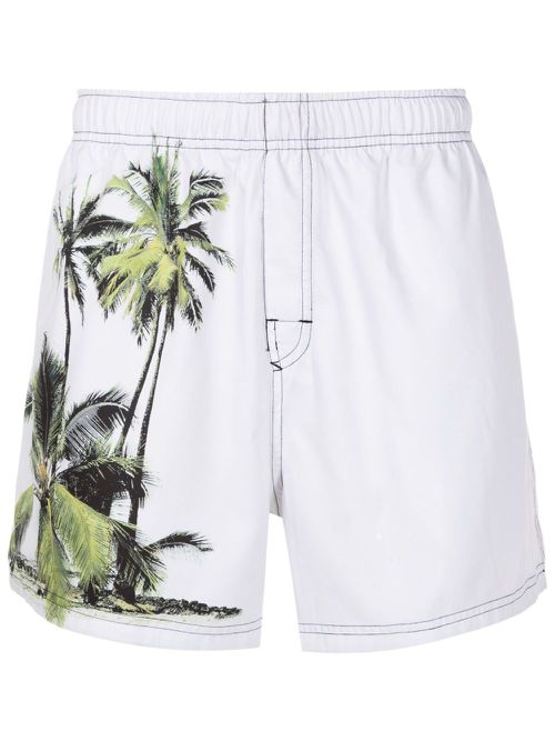Palm tree-print thigh-length swim shorts - Neutrals