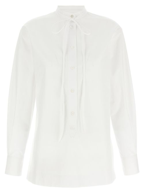 Cotton Poplin with Knotted Collar Blouse — White