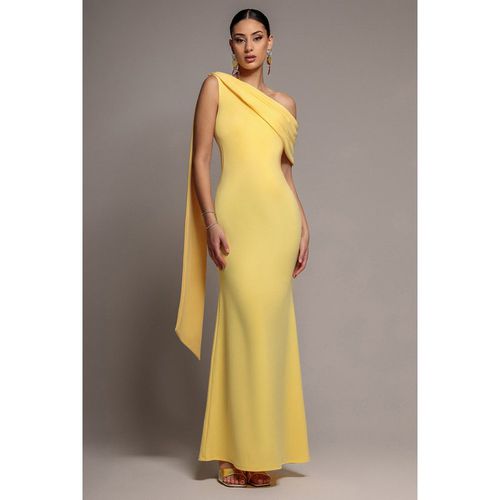 Goddiva Sash One Shoulder Bardot Maxi Dress - Butter Yellow