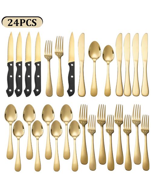 24Pc Gold Stainless Steel Flatware Set