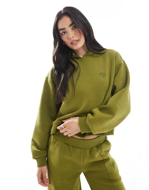 Oversized hoodie co ord in olive-Green