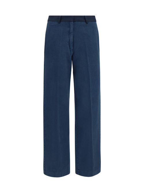 Wide-Leg Cotton Trousers — Navy