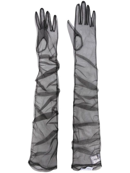 Sheer long-length gloves - Black